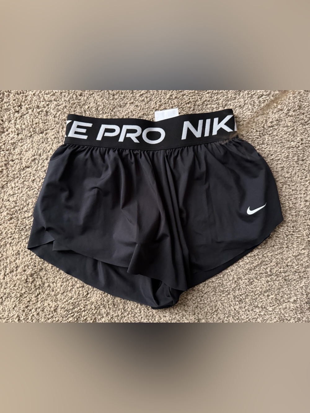 Nike Black Women's Pro Athletic Shorts with White Logo